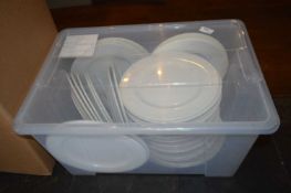 Box containing approximately 35 mixed dinner plates