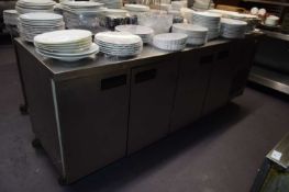 Four door commercial refridgeration counter, width 225 cm, height 90 cm, depth 70 cm