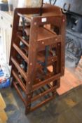 3 stained dark wood childrens highchairs, overall height approx 75 cm, maximum depth approx 50 cm,