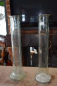 Pair of glass decorative flower vases, height approx 58 cm