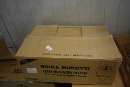 Box of mixed branded pint glasses to include Fosters, Abbott Ale etc