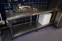 Stainless steel work station, width 200 cm, height 89 cm, depth 60 cm