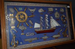 Display case containing various nautical knots