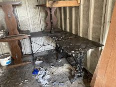 Mixed lot of various pub tables, 2 with cast iron bases (a/f), buyer to remove all lots