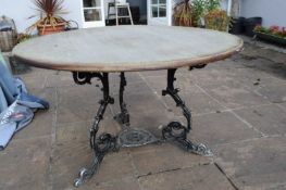 Circular beer garden table with cast iron base, width 115 cm, height 70 cm