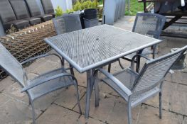 Aluminium garden dining table with 4 matching chairs, table width 110cm, height 72 cm