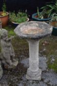 Composite bird bath, height 78cm, width 45cm