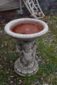 Decorative composite garden bird bath, height approx 55cm, width 40 cm