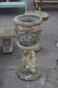 Decorative composite garden planter on a decorative plinth, height 80cm