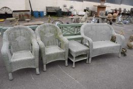 Plaster wicker garden set comprising bench and two armchairs