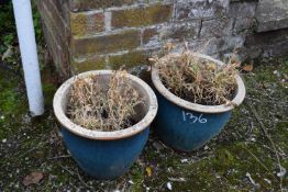 Pair of terracotta glazed plant pots, height approx 27cm