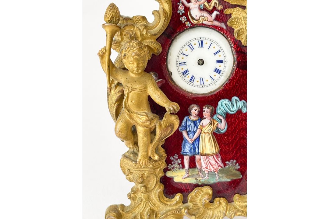 Miniaturuhr Bronze mit Email - Bild 2 aus 4