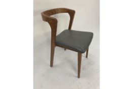 Brown and grey wood and leather seat chairs