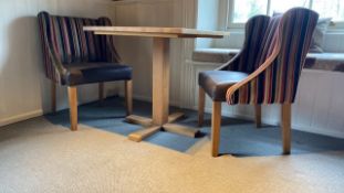 Solid Wooden Table with X2 Striped Fabric Dining Chair