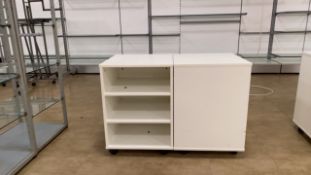 Set Of Two Low Level Shelving Units On Wheels
