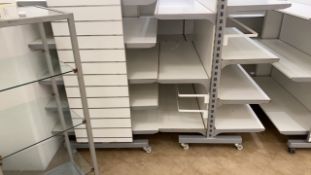 Set Of Two White Clothing Display Shelving
