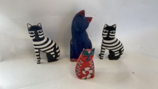 Laurel Burch Style Wooden Cat X4