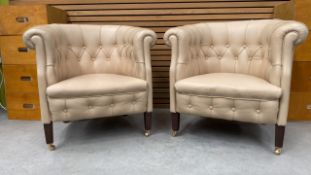 Faux-Poltrona Frau Buttoned Tub Accent Armchair X2