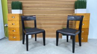 Set Of Two Black Wooden Framed And Upholstered Cha