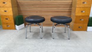 Set Of Two Black Leather Swivel Stools