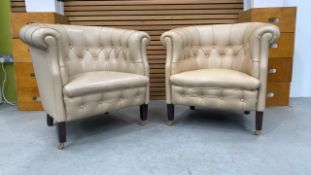 Faux-Poltrona Frau Buttoned Tub Accent Armchair X2