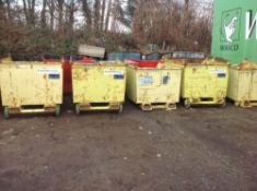 Forklift tipping skips for telehandler forks