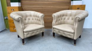 Faux-Poltrona Frau Buttoned Tub Accent Armchair X2