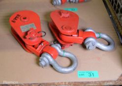 2x Red Rooster 6 Inch 8 Tonne block Lifting hoists