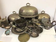 A large quantity of Epns including serving dish lids, teapot, coffee pot, coaster, flasks etc. (a