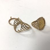 A 1982 gold half sovereign mounted in a 9ct gold ring (combined: 7.15g) and another 9ct gold half