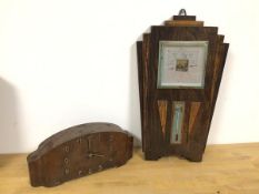 An Art Deco oak barometer (46cm x 26cm) and an Art Deco mantel clock wired for electricity (2)