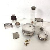 A 1920s Birmingham silver footed trinket dish (hinge a/f) (5.5cm x 11cm) and a pair of gilt metal