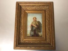 A 19thc oil on panel, Women at the Shore, in gilt composition frame, signed indistinctly bottom left