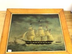 Early 20thc Dutch School, American (?) Sailing Ship in Dutch Harbour, watercolour, signed bottom