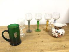 A set of four hock glasses, with foliate etching (each: 18cm), a Wedgwood Eastern Flowers pattern