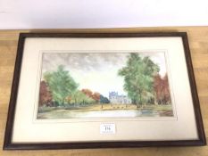 M. W. Paterson, Jardin de Tuileries, watercolour, signed and dated 1961, paper label verso (18cm x