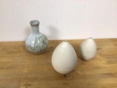 Studio Pottery: John Spearman, a pair of egg shaped table ornaments, both with small aperture to top