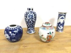 A group of Chinese ceramics including a baluster vase with foliate decoration and mythical birds (