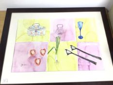 Janice Gray RSW (Scottish b.1966), Aggie's Biscuit Barrel, watercolour, signed lower left,