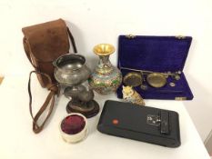 A mixed lot including a Kodak camera, a cloisonne vase, a set of scales etc. (a lot)