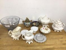 A mixed lot including a Japanese lidded jar, lustre ware bowl, two milk jugs etc. (a lot)