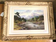 Wendy Reeves (b.1944), Fishermen in Highland Landscape, pastel, signed bottom right (38cm x 53cm)