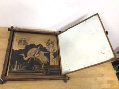 A Japanese triptych wall mirror with two fold out panels with identical print depicting Two Egrets