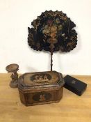 A mixed lot including a Sorento ware tea caddy (a/f), the hinged lid inscribed to interior (12cm x