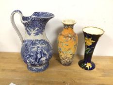 A 1920s Japanese vase of baluster form (25cm), some hairline cracks, a Corona ware vase of tulip