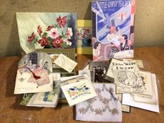 A mixed lot including In a Little Gypsy Tearoom sheet music, a still life of Poppies, oil, a