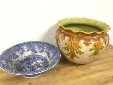 An early 20thc jardiniere with a scalloped edge and foliate decoration (27cm x 35cm) and a 19thc