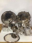 A collection of Epns including a tripod dish with three hippocampus supports (17cm x14cm), two