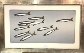 •Donald Provan (Scottish, b. 1964), Shoal on Pale Grey, signed verso and dated 2006. 32cm by 62.5cm.