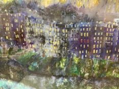 •Sheila McInnes (Scottish, b. 1963), Evening Cityscape, signed lower left, acrylic, framed. 69cm